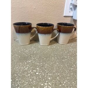 MasterCuisine‎ Stoneware Coffee Mugs Set of 3 Brown Blue Reactive Glaze